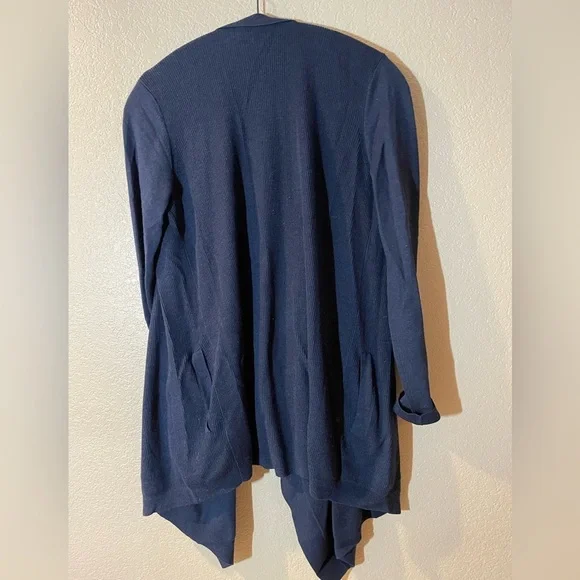 Theory Midnight Blue Women's Draped Cardigan with Pockets - Picture 6 of 8